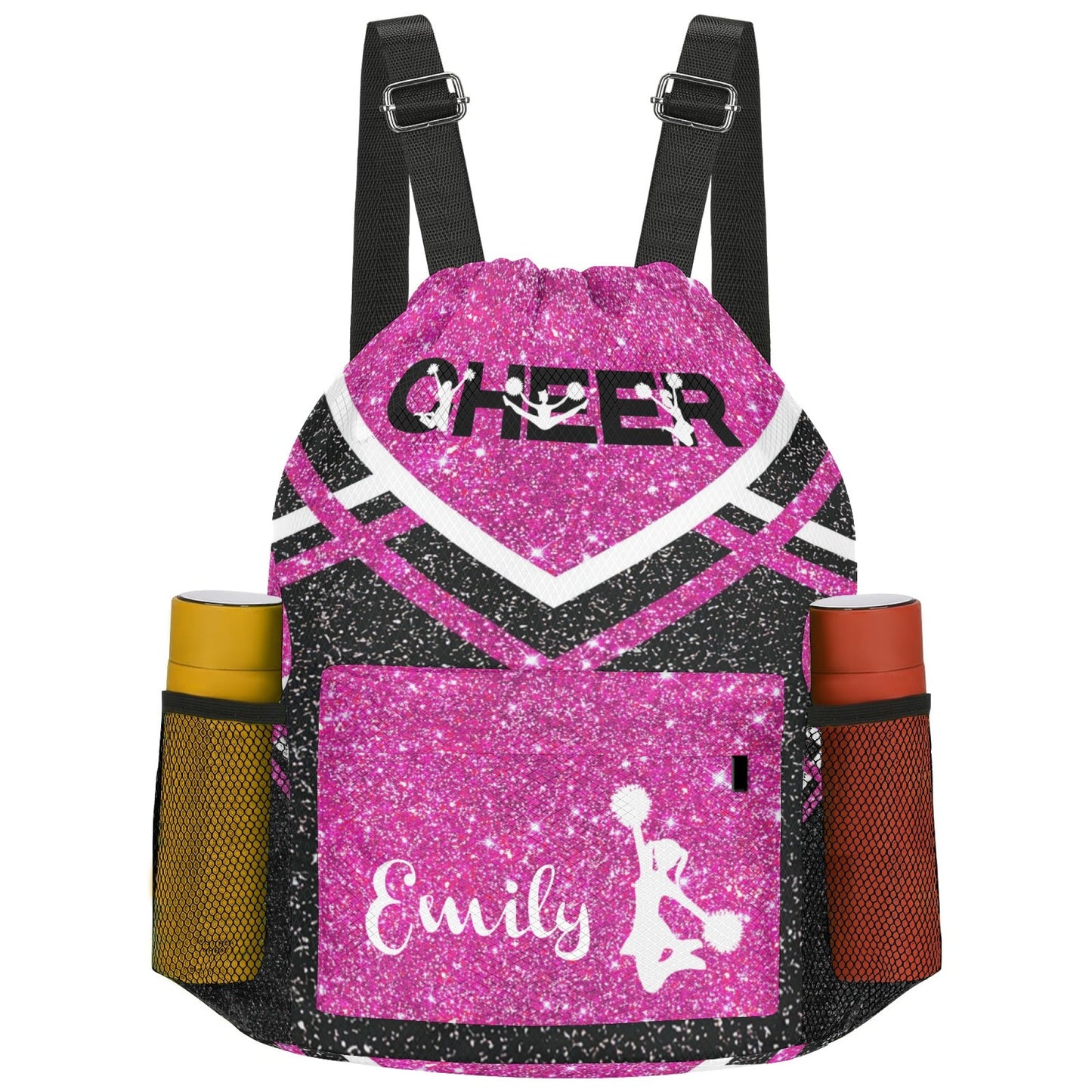 Personalized Cheer Cheerleader Blue Gold Grey Orange Purple Red All Over Print Drawstring Name Backpacks