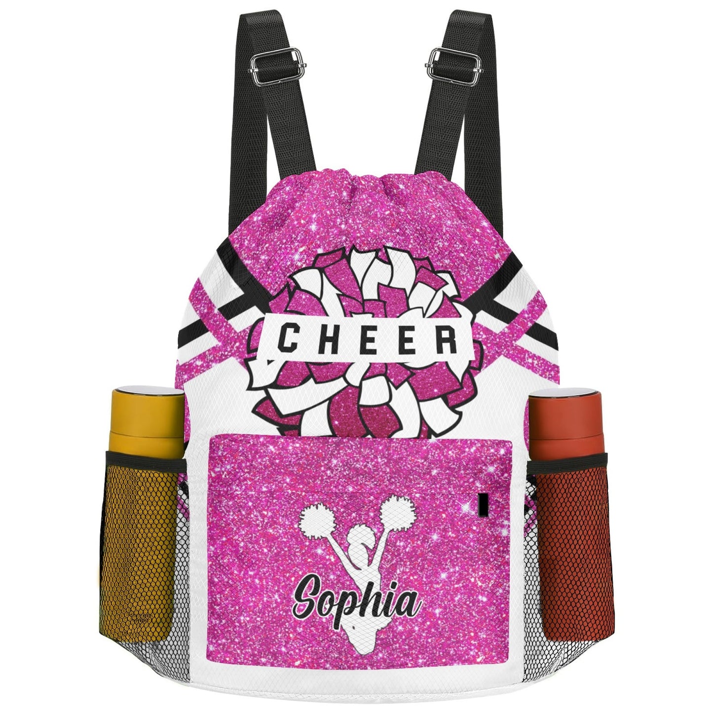 Custom Cheer Cheerleader All Over Print Name Drawstring Backpack 7 Colors