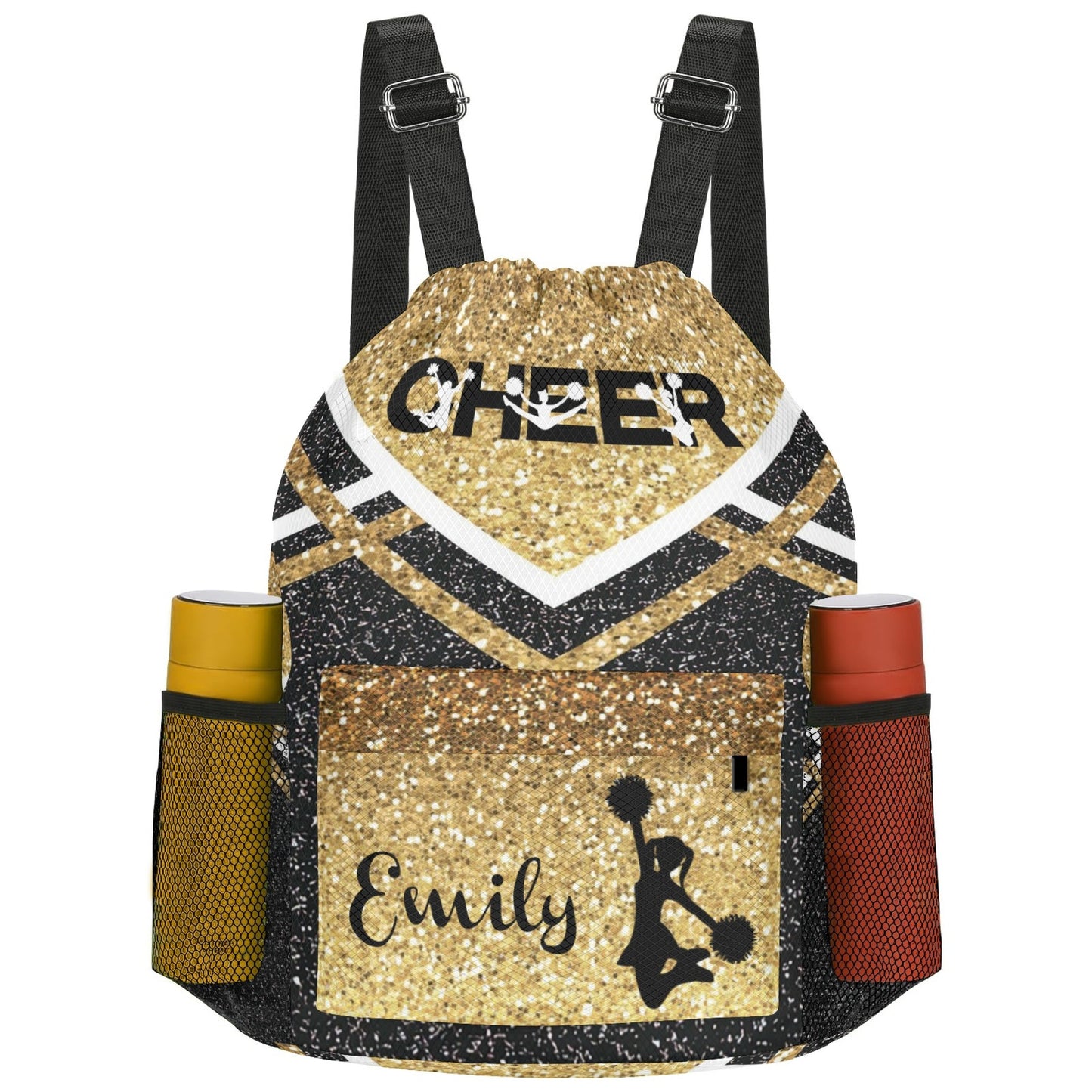 Cheer_Blue_Personalized Cheerleader Drawstring Bag Custom Name Golden1