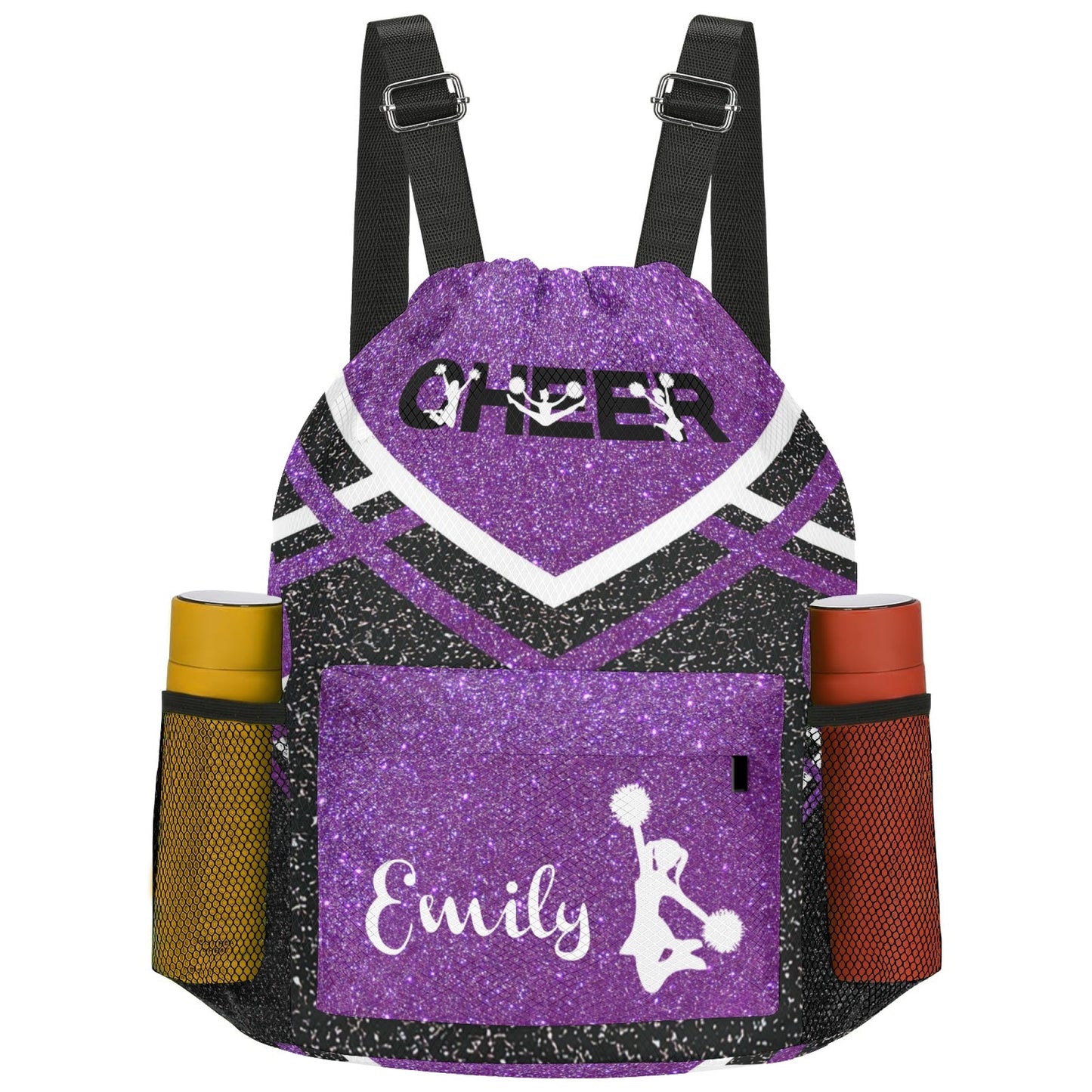 Cheer_Blue_Personalized Cheerleader Drawstring Bag Custom Name Purple