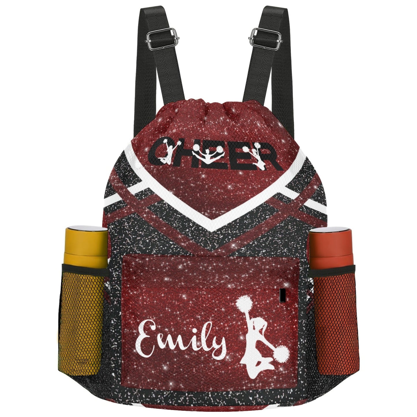 Cheer_Blue_Personalized Cheerleader Drawstring Bag Custom Name Red