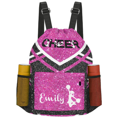 Personalized Cheerleader Drawstring Bag Custom Name Rose Red